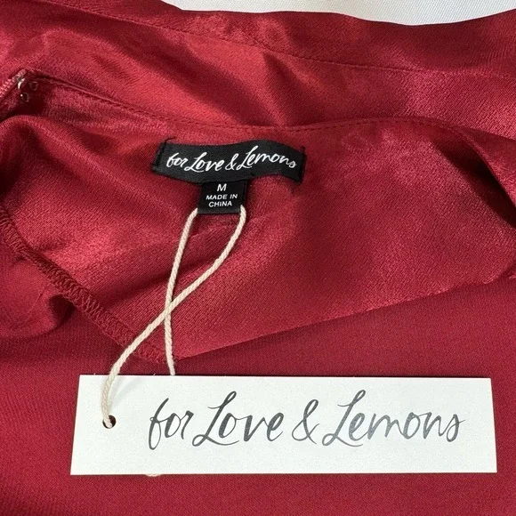 NEW For Love And Lemons Elora Midi Slip Dress Red M Evening Party Slit Holiday - Picture 9 of 16